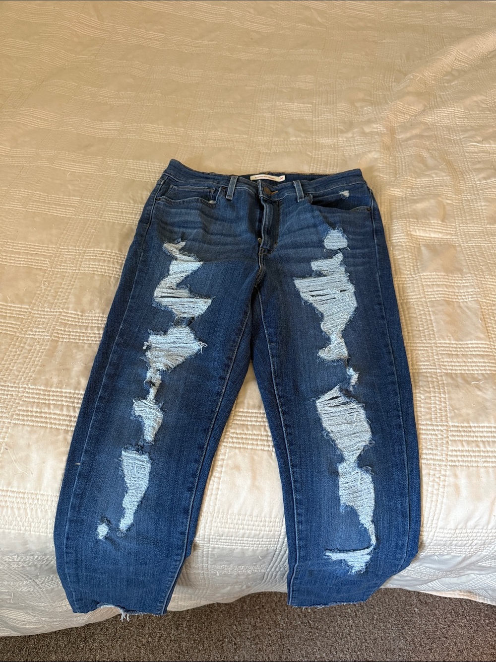 Levi's Dark Blue Distressed Boyfriend Jeans